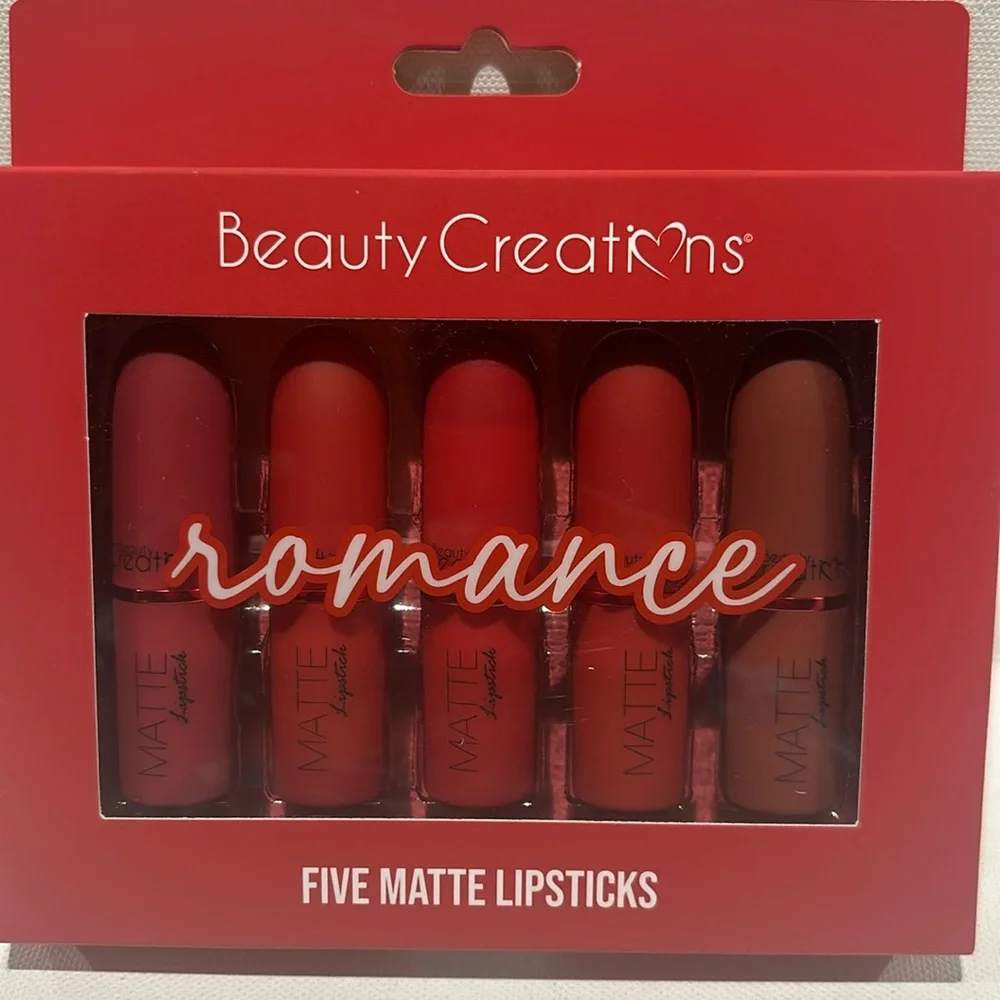 ❤️Beauty Creations Romance 5 Matte Lipsticks. Sugar Bomb, My Cherry, Infatuated.